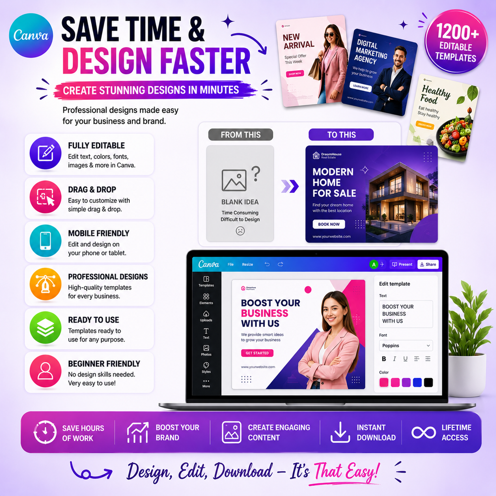 Canva Bundle – 1200+ Business Editable Templates